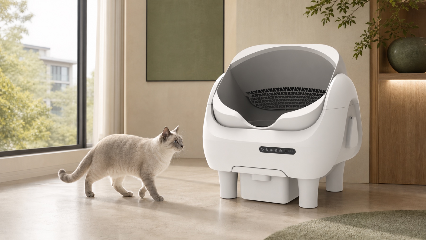 DZ05-II PRO automatic litter box in a modern home with a cat